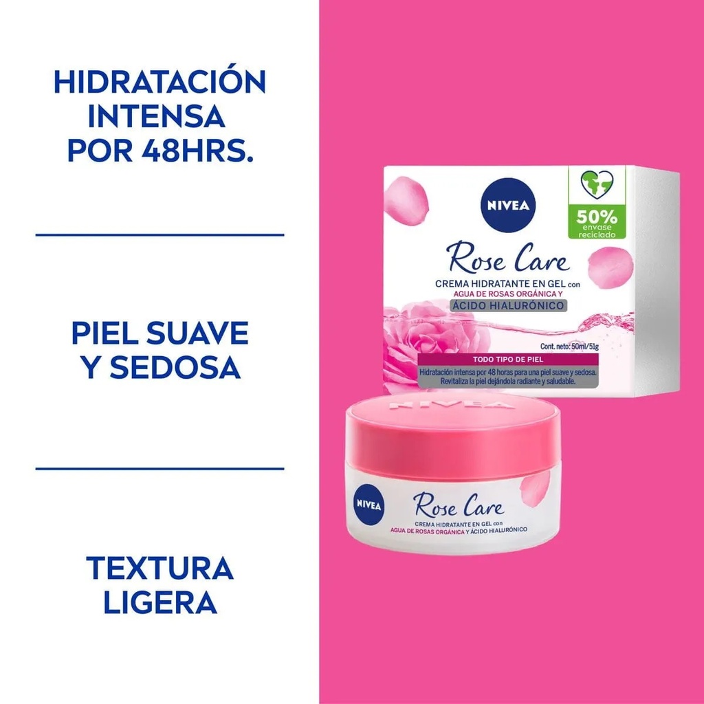 Nivea Rose Care Gel Crema Hidratante Acido Hialuronico 50ml